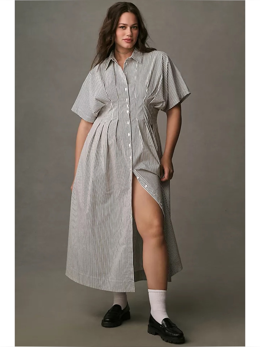 Anthropologie Exquise Tobie Shirtdress Midi Stripes Pockets Buttons Sz M